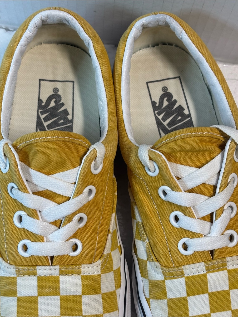 Vans Yellow and White Checkerboard Low Top Sneakers - Picture 7 of 14
